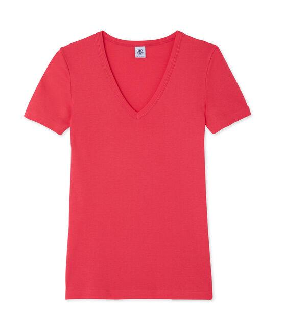 Women's original rib V-neck T-shirt GEISHA pink