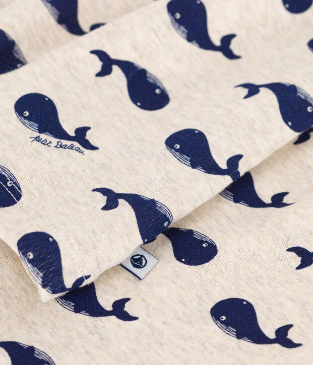 Children's pyjamas in cotton printed with whales beige/blue