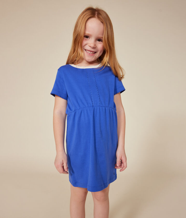 Girls' cotton short-sleeved dress blue