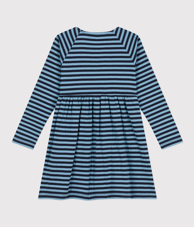Girls' long-sleeved stripy tube knit dress blue/blue
