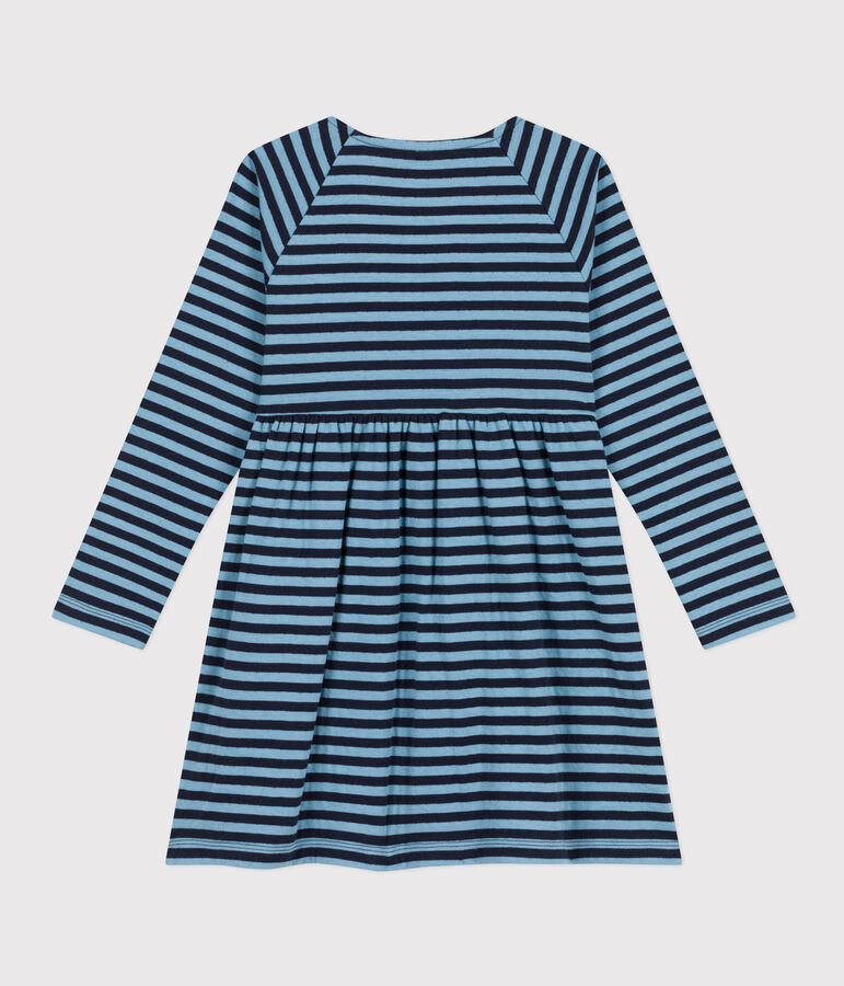 Girls' long-sleeved stripy tube knit dress blue/blue