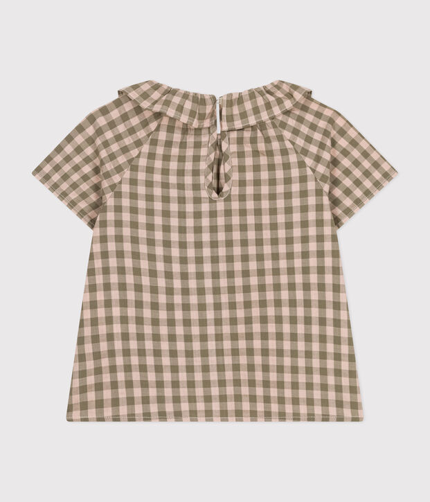 Babies' Short-Sleeved Seersucker Blouse green/pink