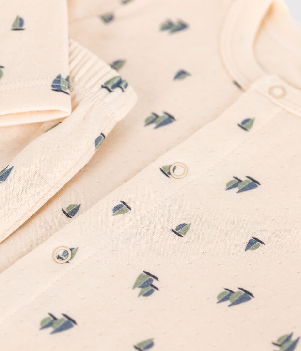 Babies' two-piece set in tube knit fabric Ecru/multicolor