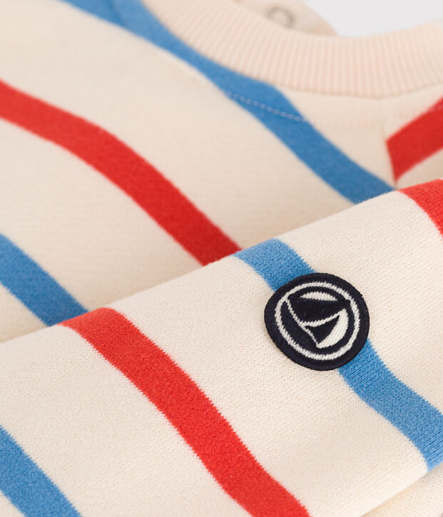 Babies' Breton stripe cotton sweatshirt printed in two colours Ecru/multicolor