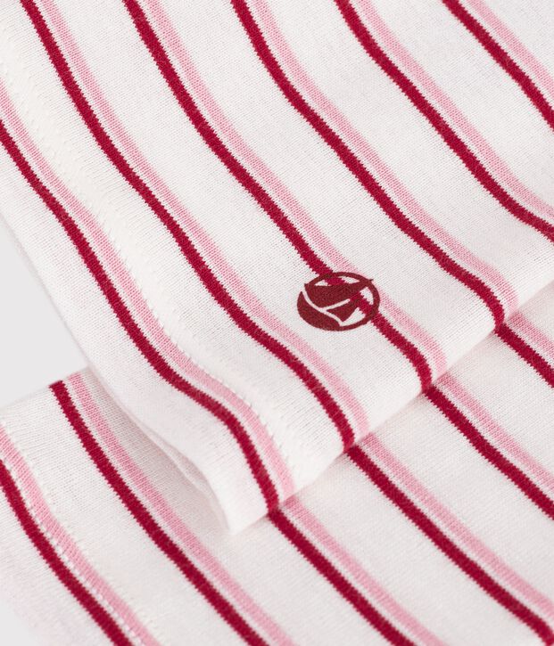 Women's long-sleeved stripy cotton T-shirt white/red