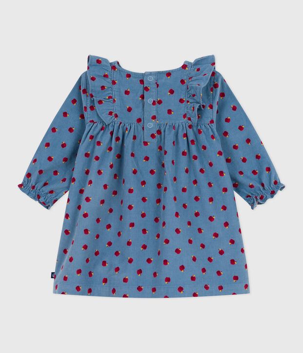 Babies' long-sleeved apple-print corduroy dress blue/multicolor