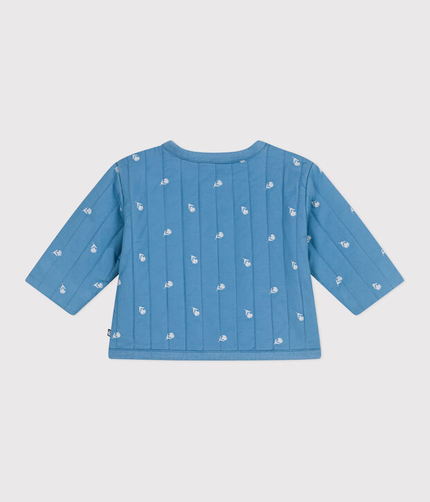Babies' quilted cotton jacket, printed with little flowers blue/white