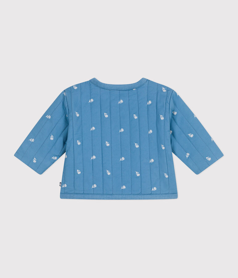 Babies' quilted cotton jacket, printed with little flowers ALASKA blue/MARSHMALLOW white