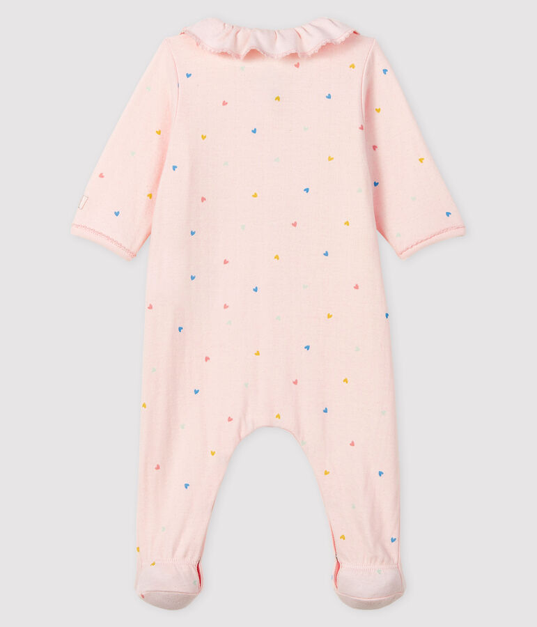 Baby Girls' Tube Knit Pink Sleepsuit with Hearts FLEUR pink/MULTICO white