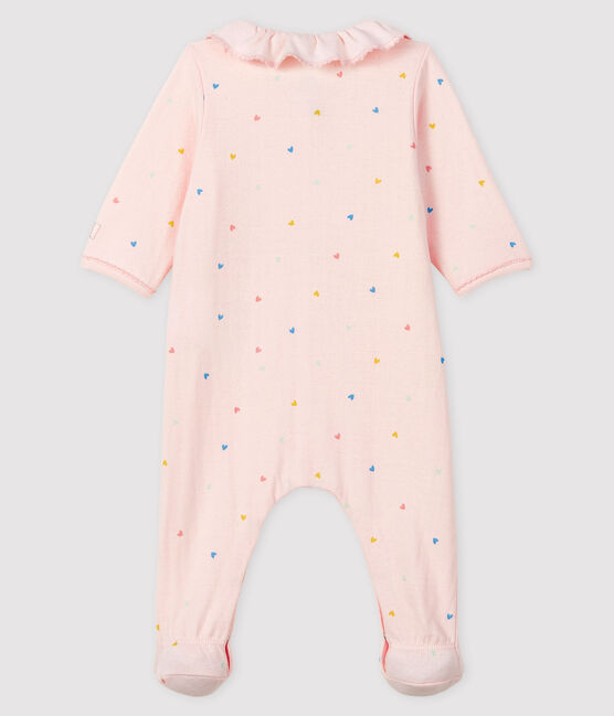 Baby Girls' Tube Knit Pink Sleepsuit with Hearts FLEUR pink/MULTICO white