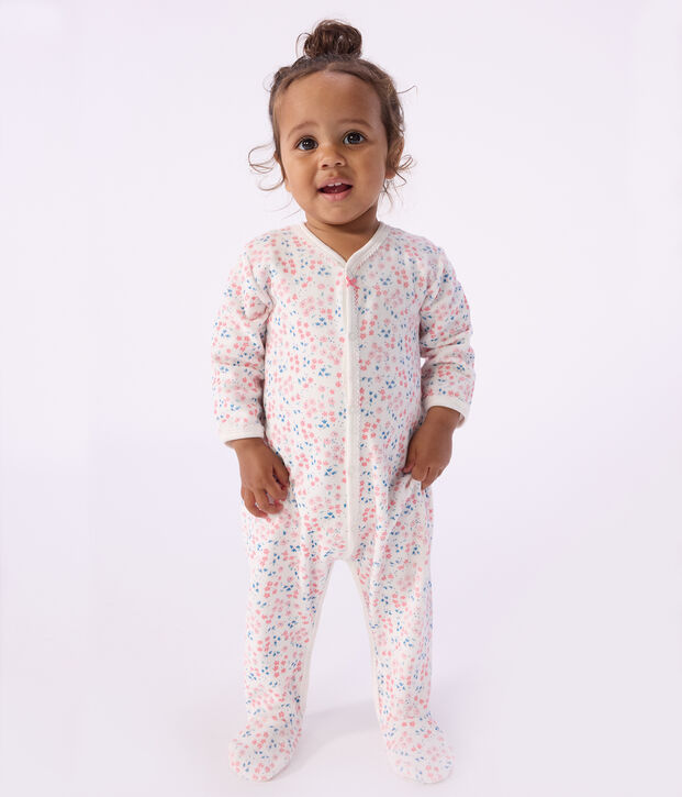 Babies' floral-print velour pyjama suit white/multicolor
