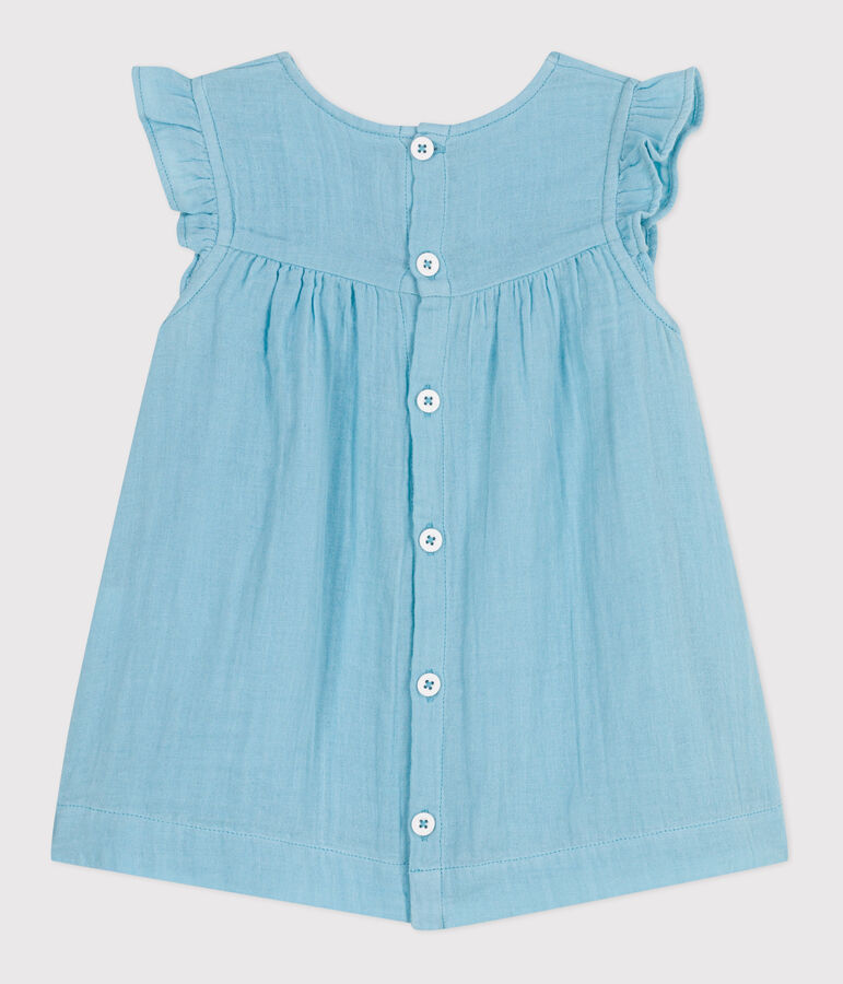 Babies' sleeveless plain cotton dress blue