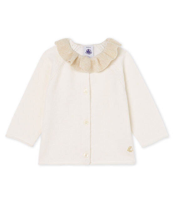 Baby Girls' Wool/Cotton Knit Cardigan MARSHMALLOW white
