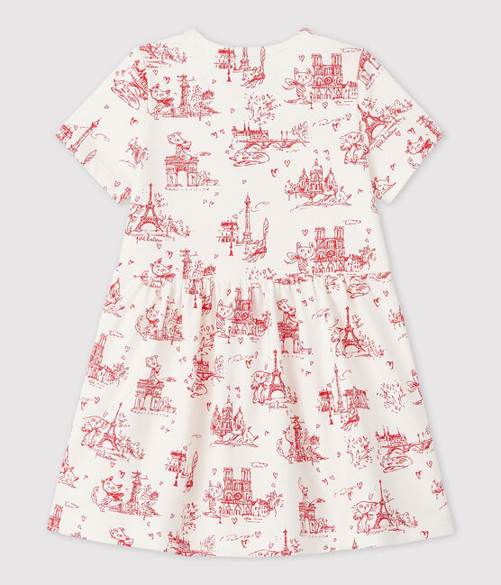 Baby girls' short-sleeved fleece dress MARSHMALLOW white/TERKUIT red