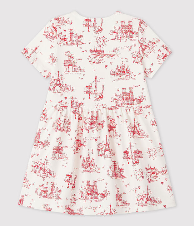 Baby girls' short-sleeved fleece dress white/red