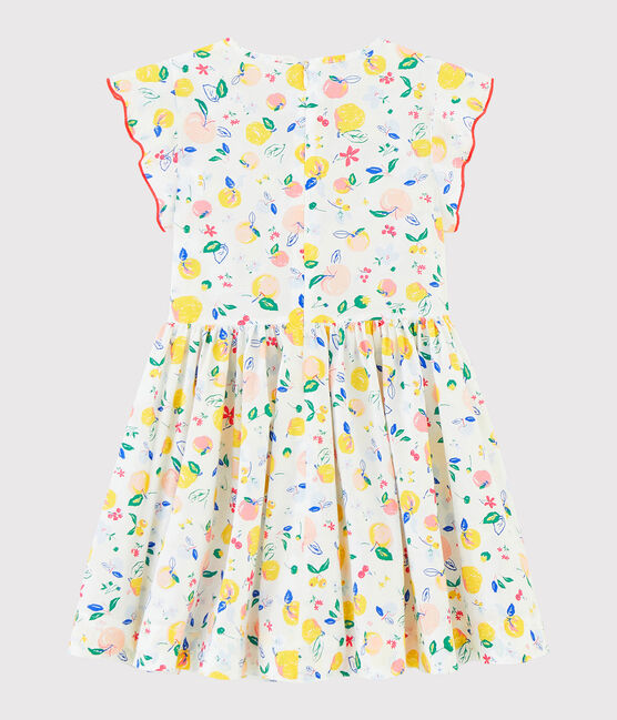 Girls' Short-Sleeved Poplin Dress MARSHMALLOW white/MULTICO white