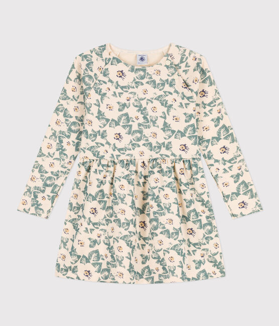 Girls' long-sleeved floral fleece dress AVALANCHE white/MULTICO