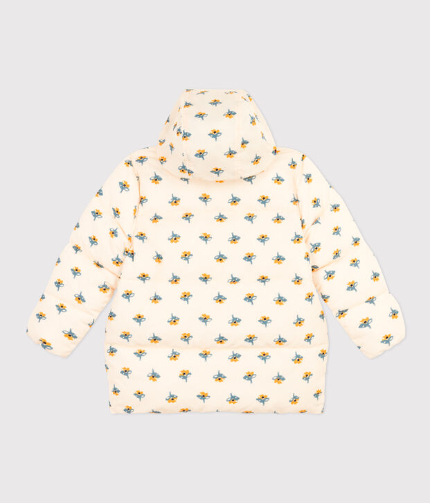 Girls' puffer jacket with fold-out hood Ecru/multicolor
