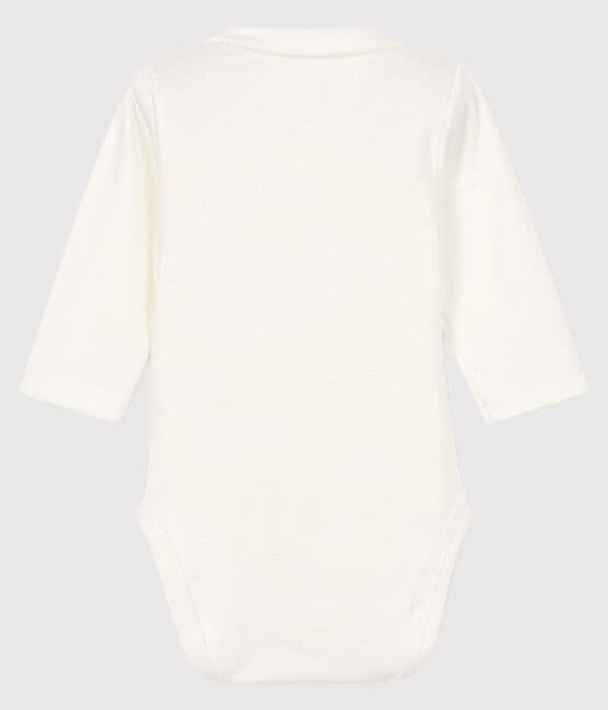 Baby boys' long-sleeved bodysuit with collar MARSHMALLOW white