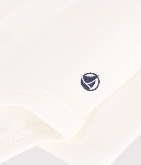 Babies' Long-Sleeved Cotton Bodysuit With Collar MARSHMALLOW white
