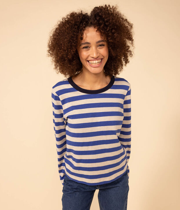 Women's Straight Round-Neck Cotton T-Shirt blue/grey