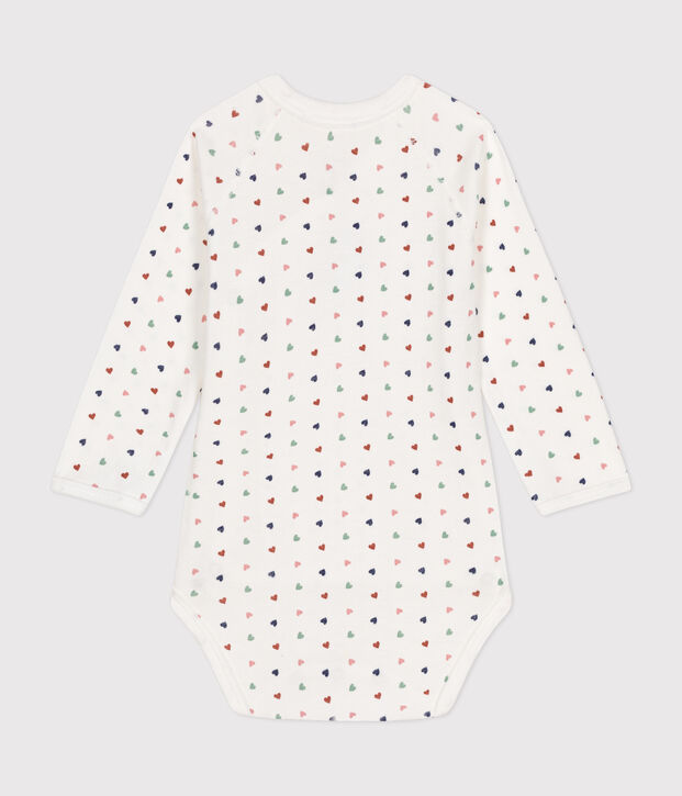 Babies' Long-Sleeved Cotton Wrapover Bodysuit. white/multicolor