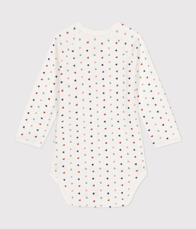 Babies' Long-Sleeved Cotton Wrapover Bodysuit. MARSHMALLOW white/MULTICO white