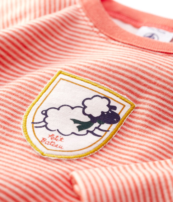 Babies' Wool/Cotton T-Shirt OURSIN orange/MARSHMALLOW white