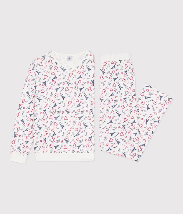 Women's Paris print cotton pyjamas white/multicolor