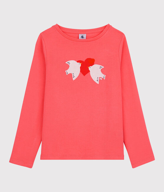 Girls' Long-Sleeved Cotton T-Shirt PEACHY orange