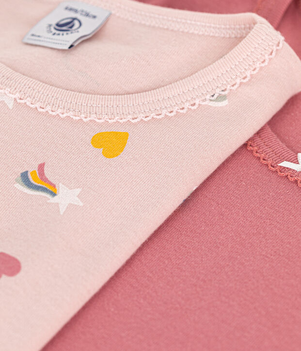 Children's long-sleeved cotton heart T-shirts - 2-Pack multicolor