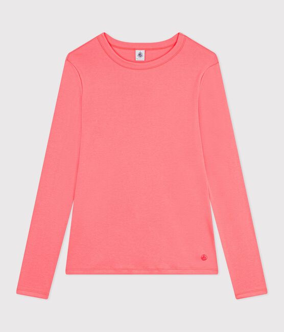 Women's long sleeved plain cotton T-shirt FLAMAND pink