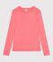Women's long sleeved plain cotton T-shirt FLAMAND pink