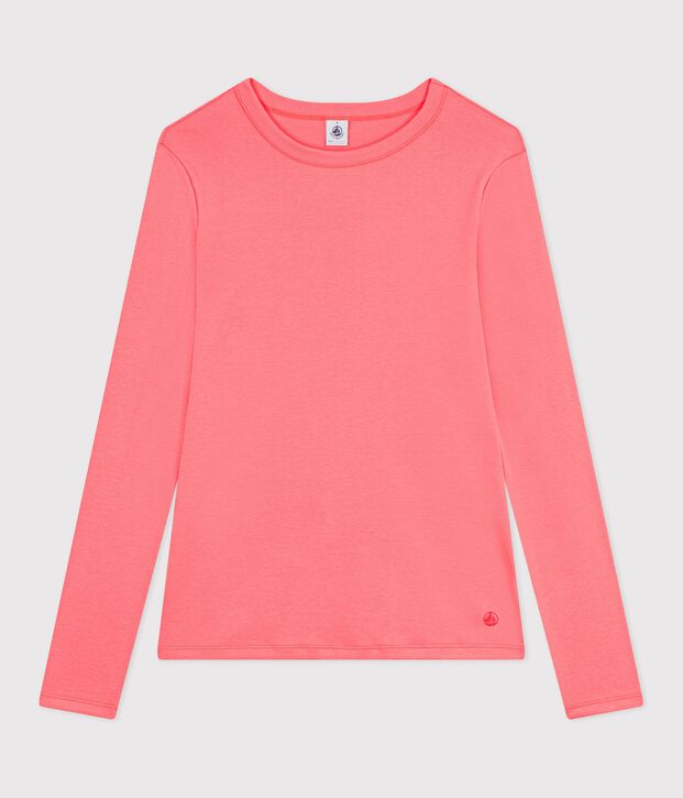 Women's long sleeved plain cotton T-shirt pink