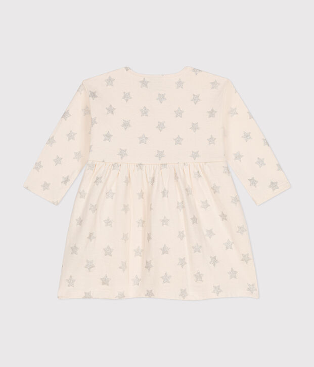 Rib knit star print dress for baby Ecru/grey