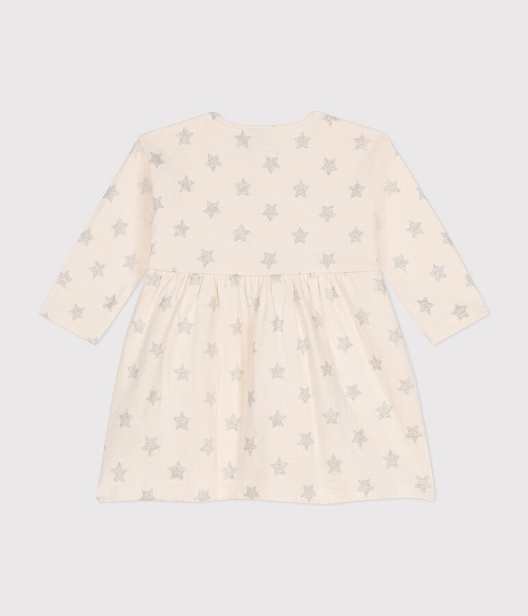 Rib knit star print dress for baby Ecru/grey
