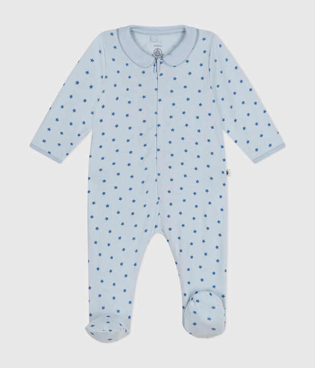 Babies' printed cotton pyjamas blue/blue
