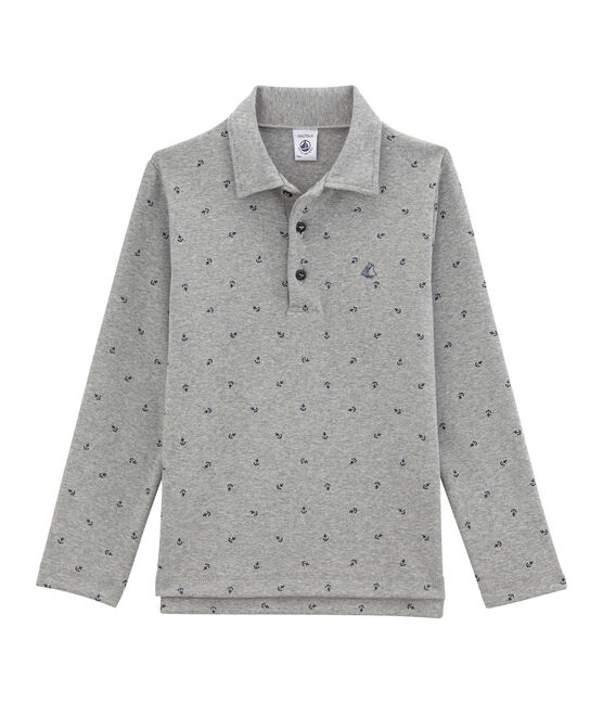 Boy's printed polo shirt SUBWAY grey/SMOKING blue