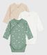 Pack of babies' long-sleeved printed cotton wrapover bodies