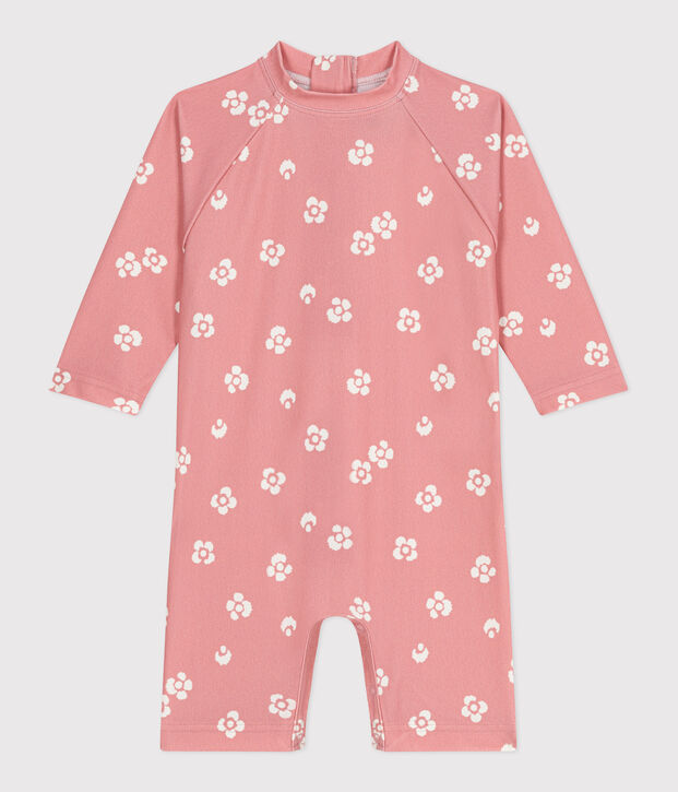 Babies' anti-UV floral print jumpsuit pink/white