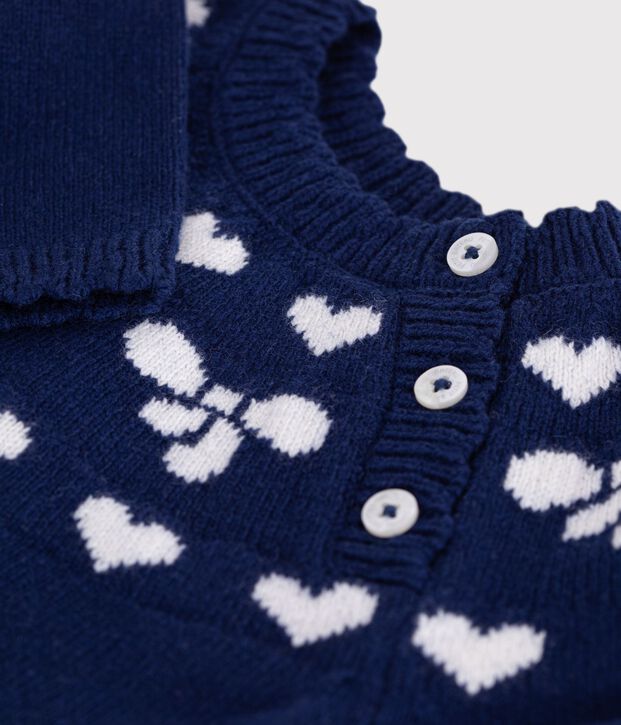 Babies' wool and cotton jumper with bow motifs blue/ecru