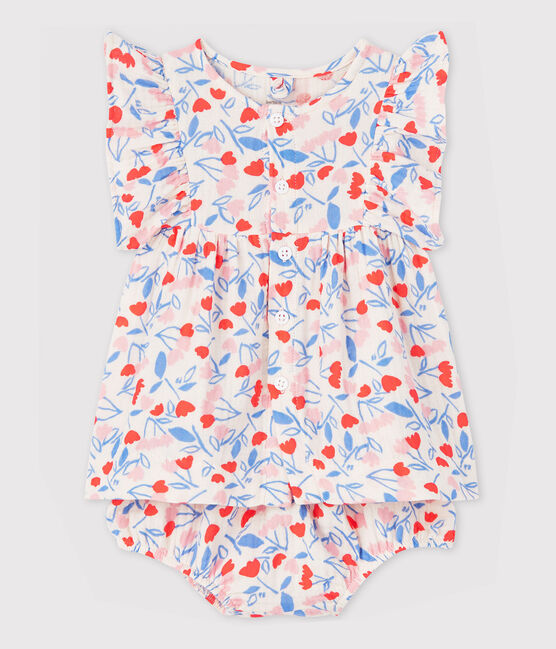 Baby Girls' Sleeveless Floral Organic Cotton Easy-Care Dress with Bloomers FLEUR pink/MULTICO white