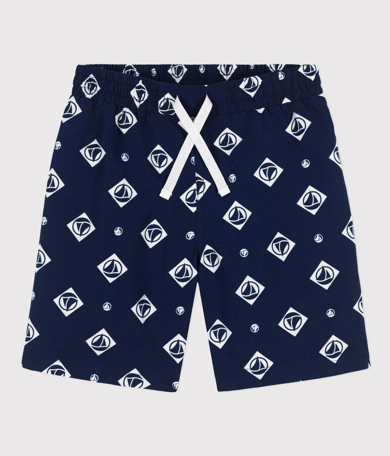 Boys' Printed Recycled Swimming Trunks blue/ecru