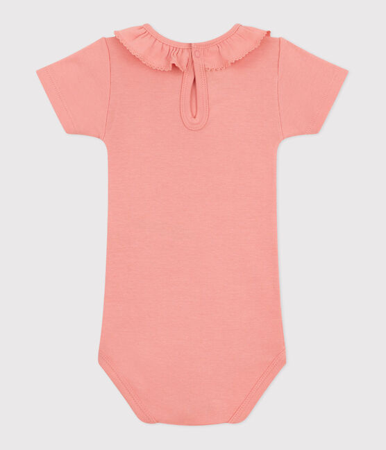 Babies' short-sleeved plain cotton body ABRICOT orange
