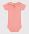 Babies' short-sleeved plain cotton body ABRICOT orange