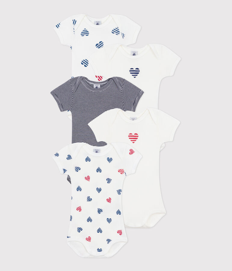 Babies' stripy heart patterned short-sleeved cotton bodies - 5-Pack multicolor