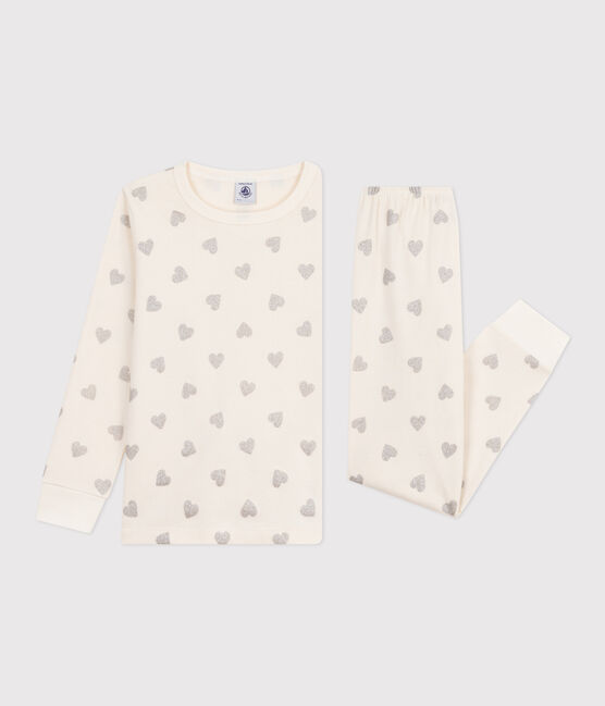 Children's silvery heart print cotton pyjamas MILK Ecru/ARGENT