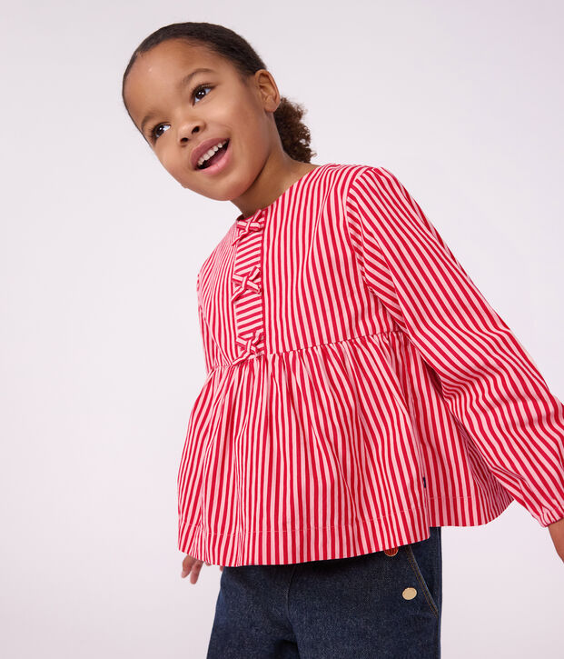 Children's long-sleeved stripy cotton blouse pink/pink