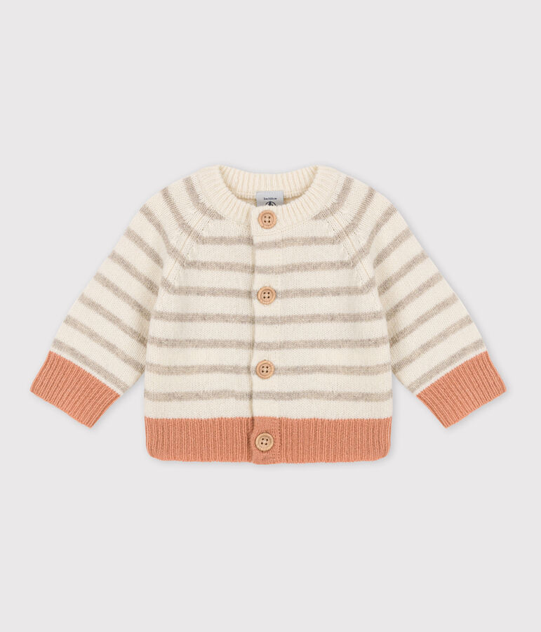 Babies' Wool Knit Stripy Cardigan white/multicolor