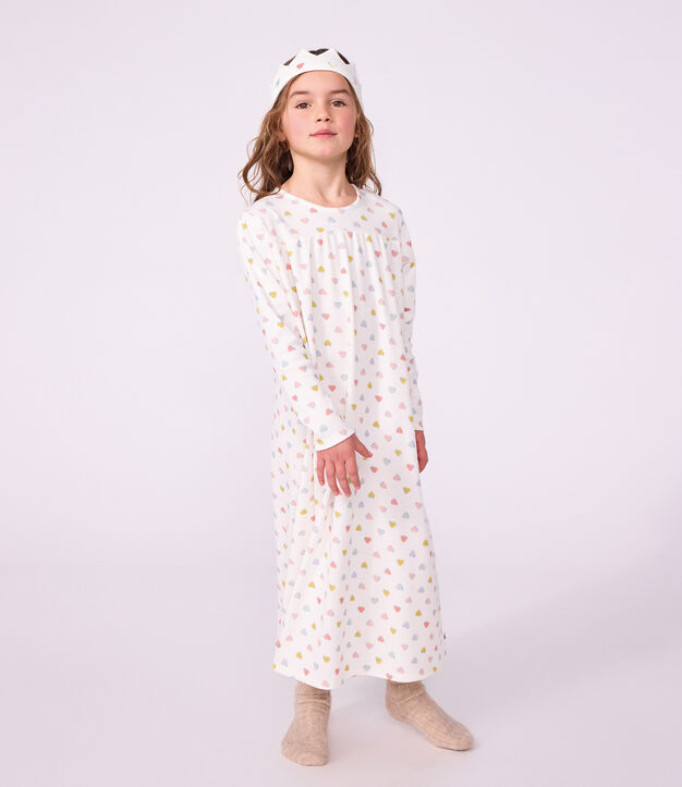 Children's princess fancy dress nightdress and tiara in cotton white/multicolor